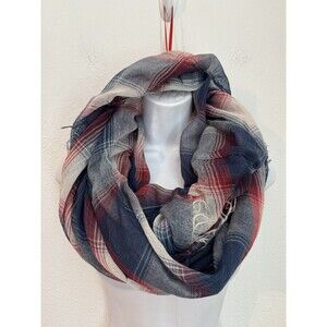 Nordstrom Bp Infinity Scarf Red White Blue Plaid Patriotic Sheer 4th July Summer